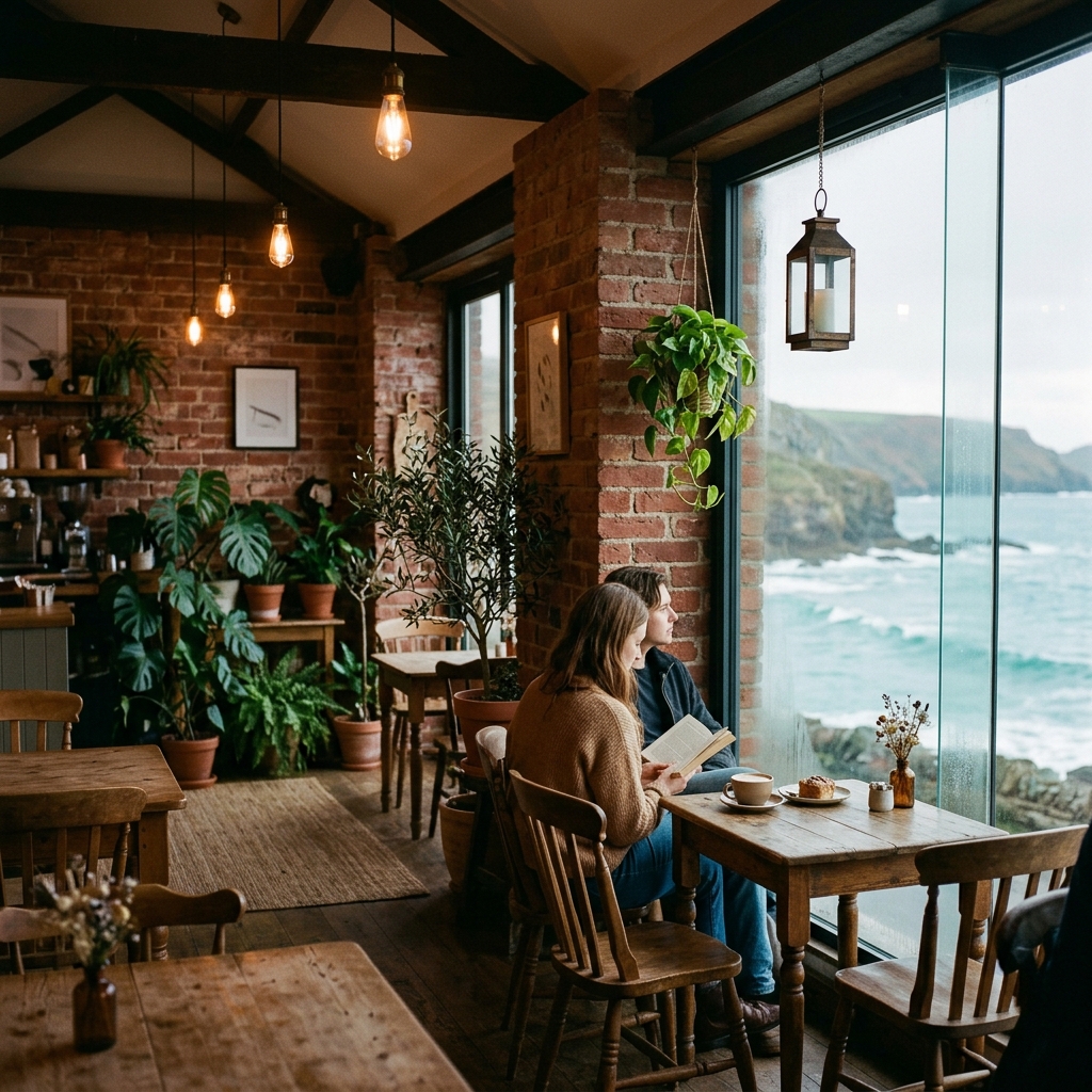 Cosy rustic interior of Bella Gitana Pizzeria looking out to the Vizag coastline